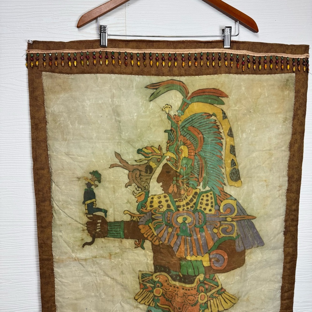 Mayan Warrior Tapestry Wall‎ Hanging  Beaded- Multicolor - Picture 2 of 13